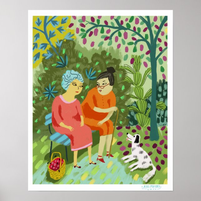 two old ladies chatting on a bench poster (Front)