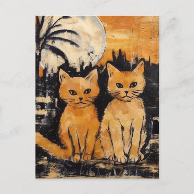 Two Orange Cats Mixed Media Postcard (Front)