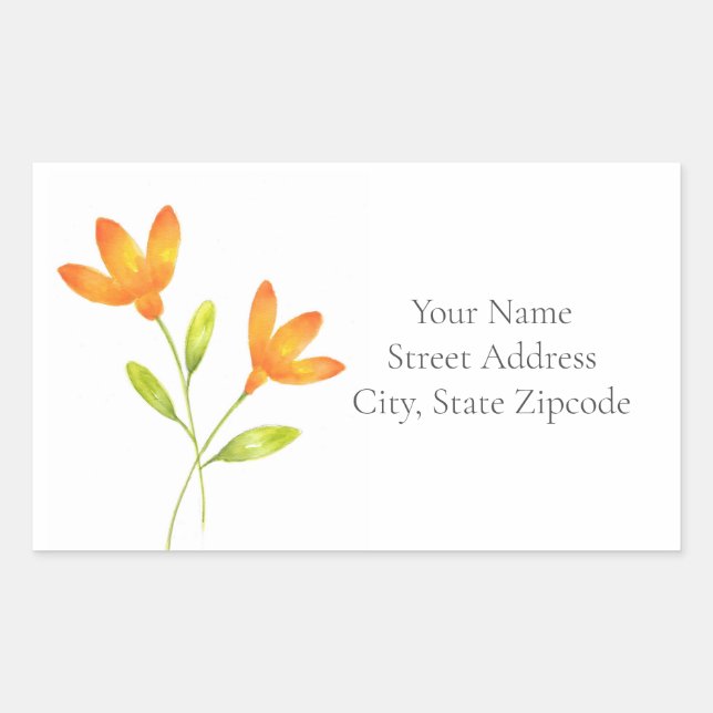 Two Orange Watercolor Flowers Rectangular Sticker (Front)