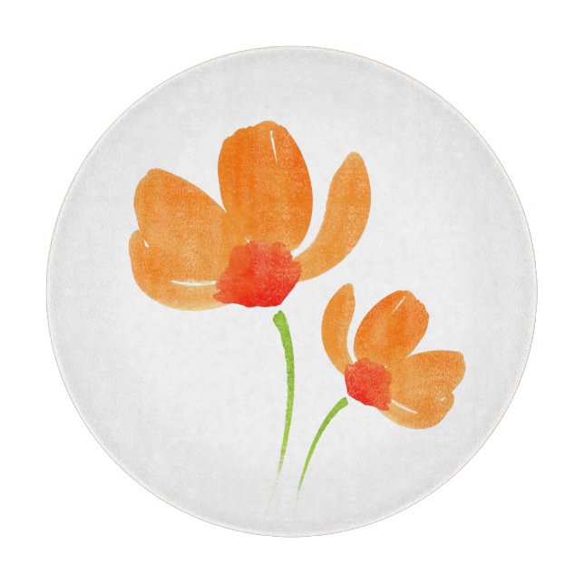 Two Orange Watercolor Poppies Cutting Board (Front)