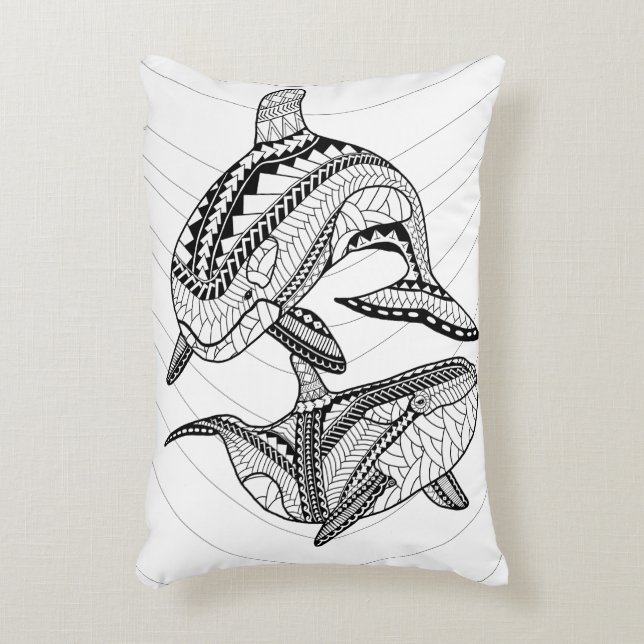 Two Orcas Adult Colouring Pillow (Front(Vertical))