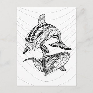 Two Orcas Adult Colouring Postcard