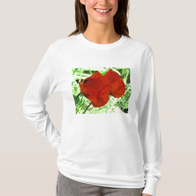 Two Oriental Poppies Flower Photo T-Shirt (Front)
