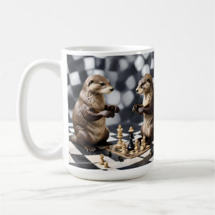 Two Otters Playing Chess, Coffee Mug