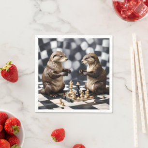 Two Otters Playing Chess, Napkin