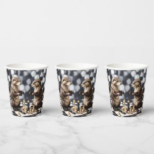 Two Otters Playing Chess,  Paper Cups