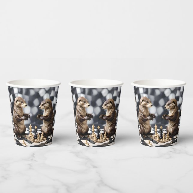 Two Otters Playing Chess,  Paper Cups (Multi)