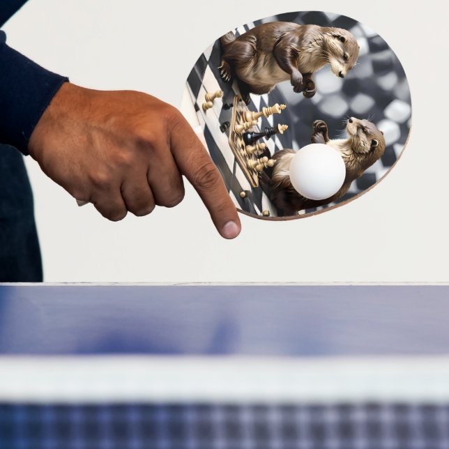 Two Otters Playing Chess,  Ping Pong Paddle (Insitu)