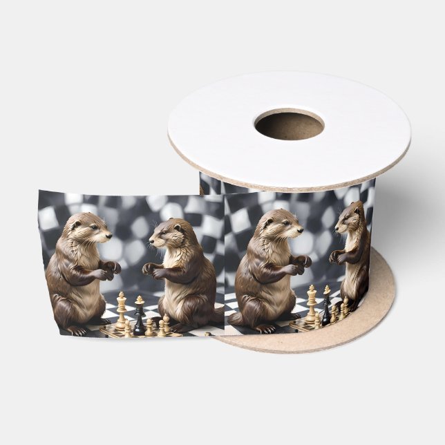 Two Otters Playing Chess,  Satin Ribbon (Spool)