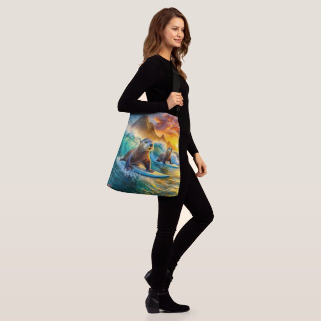 Two Otters Surfing Design by Rich AMeN Gill Crossbody Bag (On Model)