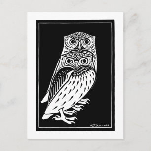 Two Owls (1921) by Julie de Graag Vintage Woodcut Postcard