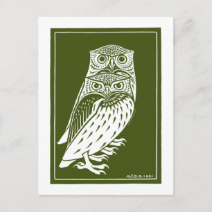 Two Owls (1921) by Julie de Graag Vintage Woodcut Postcard