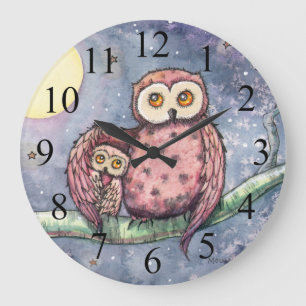 Two Owls and a Moon Kids Wall Clock