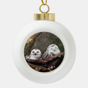 Two Owls Ceramic Ball Christmas Ornament