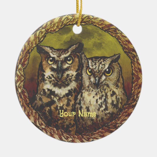 Two Owls   Ceramic Tree Decoration (Front)
