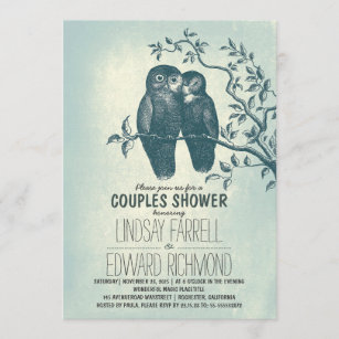 two owls in love & tree branch couples shower invitation