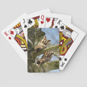 Two Owls in the Woods, birds, wildlife Playing Cards
