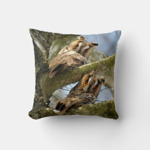 Two Owls in the Woods, birds, wildlife Throw Pillo Cushion