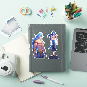 Two-Pack Fantasy Warrior Stickers   Long Blue-Hair