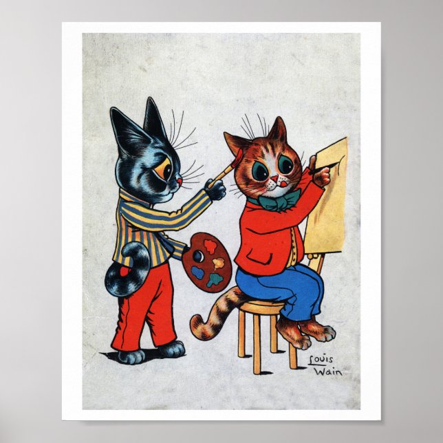 Two Painter Cat, Louis Wain Poster (Front)