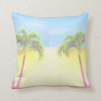 Two Palm Retro Trees Sky Faded Cushion