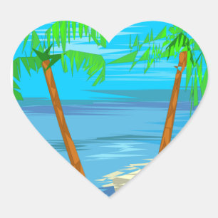 Two Palm Trees Wedding Hearts Heart Sticker