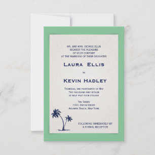 Two Palms - Sea green bech wedding invitation