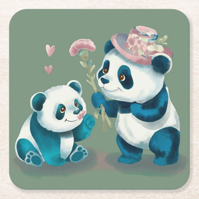 Two Pandas Paper Coaster (Front)