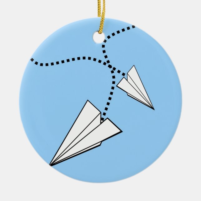 Two Paper Aeroplanes Ceramic Tree Decoration (Front)