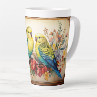 Two Parakeets and Flowers Latte Mug