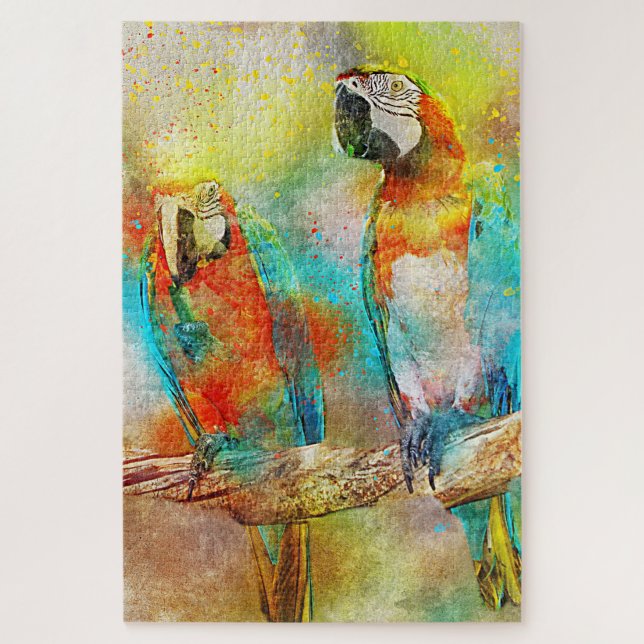 Two Parrots Colorful Birds Watercolor Painting Jigsaw Puzzle (Vertical)