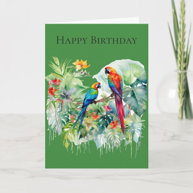 Two Parrots on a Branch Birthday Card #1 (Front)