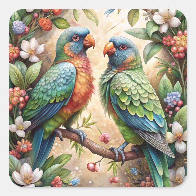 Two Parrots Square Sticker (Front)