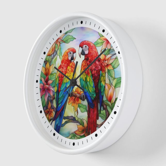 Two Parrots Stained Glass Clock (Angle)