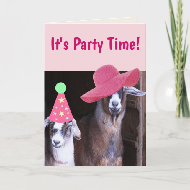 Two Party Goats Funny Birthday Card (Front)