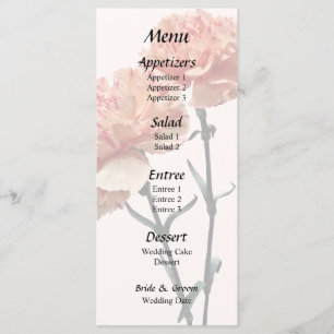 Two Peach and Pink Carnations Wedding Menu