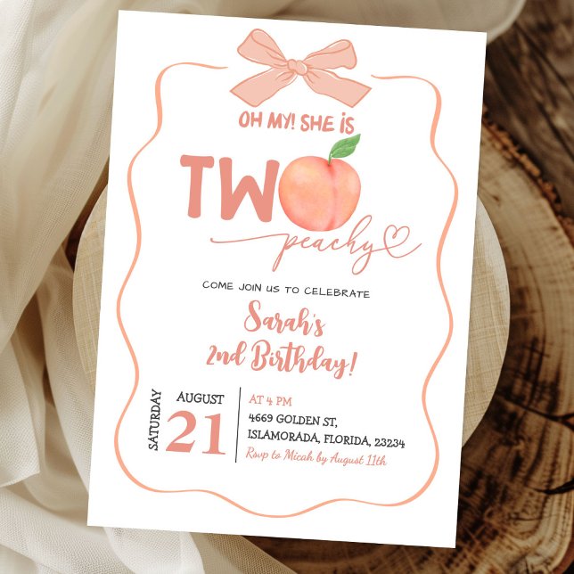 Two Peach Summer Peach Theme Girl Second Birthday Invitation (Creator Uploaded)