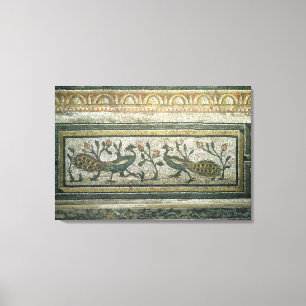 Two peacocks, decorative border detail from a mosa canvas print