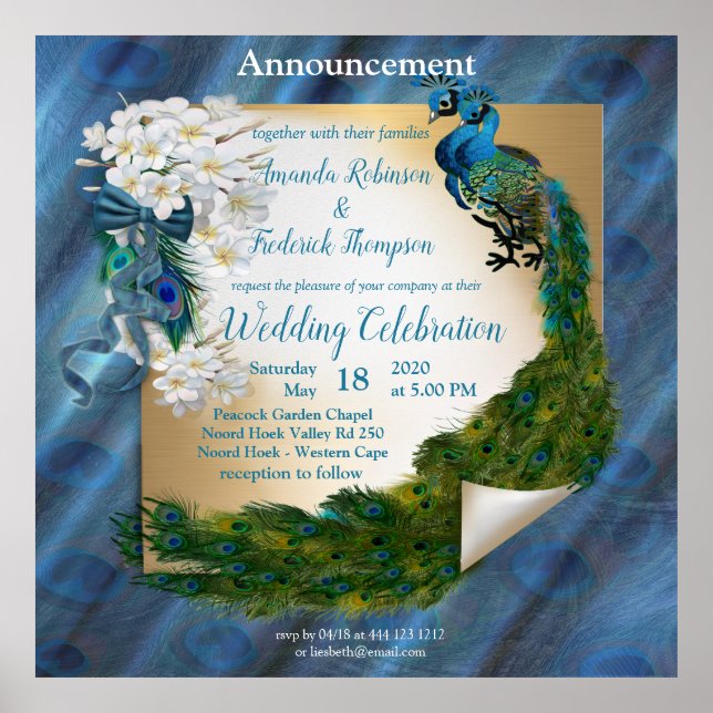 Two Peacocks on Emerald-green Silk Poster (Front)