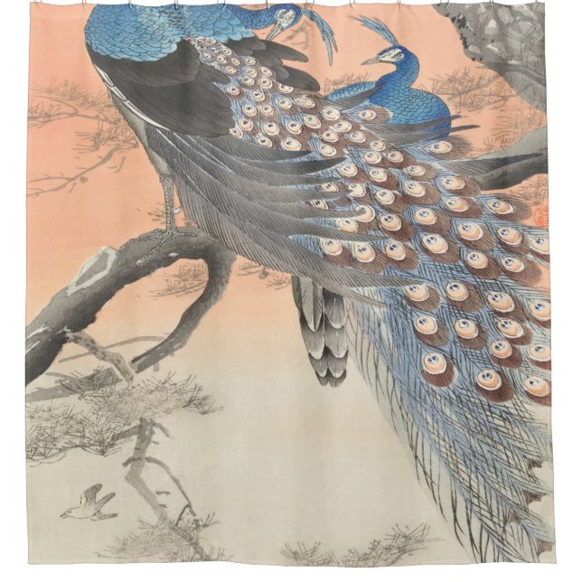 Two Peacocks On Tree Branch By Ohara Koson Shower Curtain (Front)