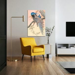 Two peacocks on tree branch vintage Japanese art Canvas Print