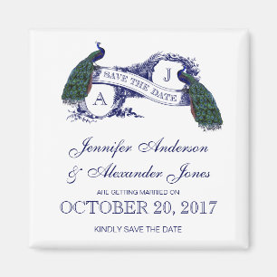 Two Peacocks Rustic Save the Date Magnet