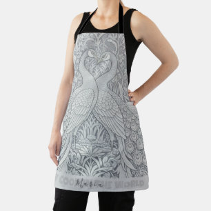Two Peacocks Winter Love Art Apron, Chefs Kitchen Apron