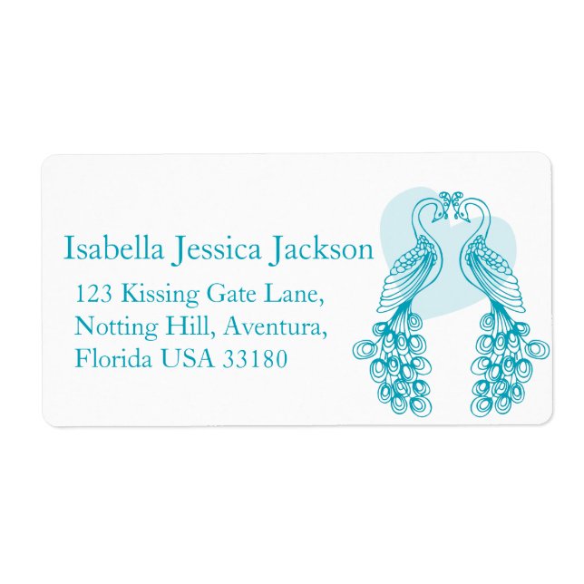 Two peafowl wedding return reply label (Front)