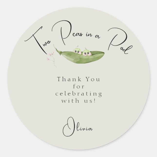 Two Peas in a Pod Baby Shower Classic Round Sticker (Front)
