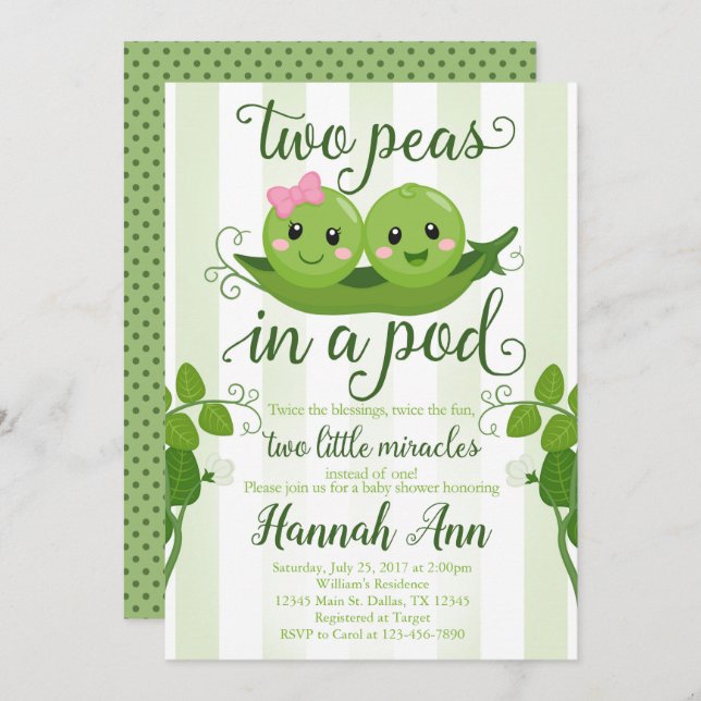 Two Peas in a Pod Baby Shower Invitation Sweet Pea (Front/Back)