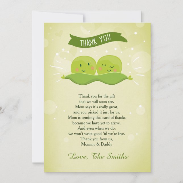Two peas in a pod Baby shower Thank you card Twin (Front)