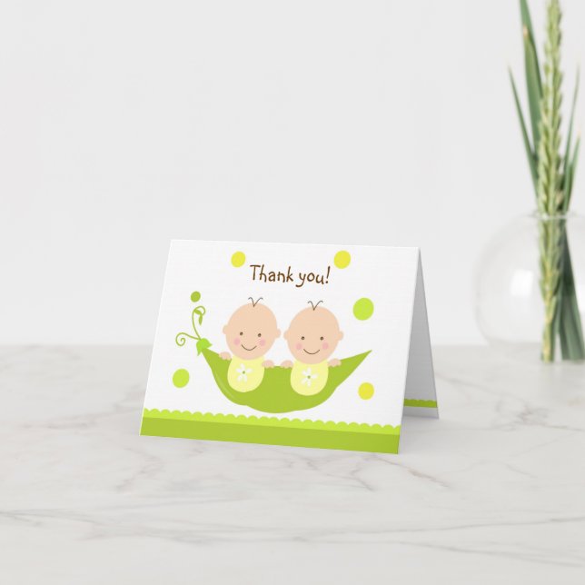 Two Peas in A Pod Baby Shower Thank you note card (Front)