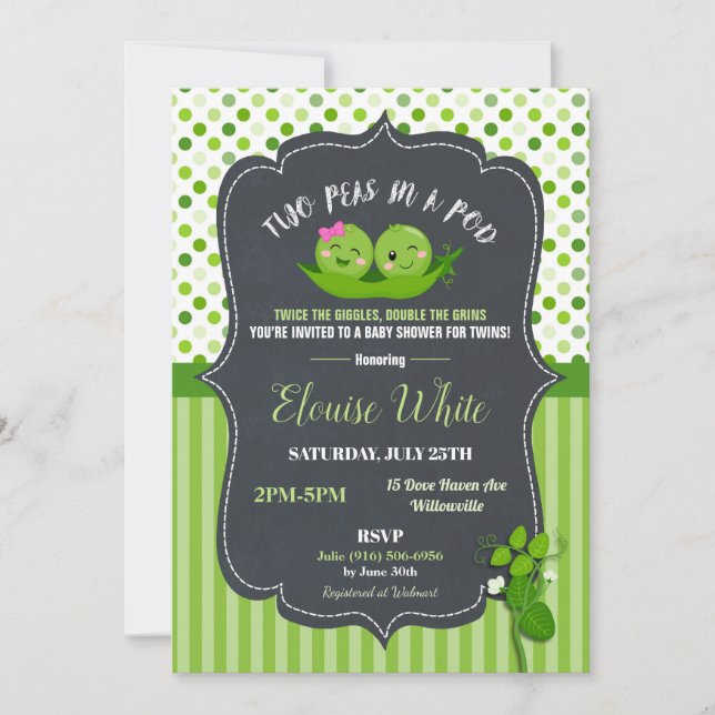 Two Peas in a Pod Baby Shower Twins Girl and Boy Invitation (Front)