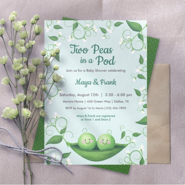 Two Peas in a Pod Baby Shower Twins Invitation (Creator Uploaded)